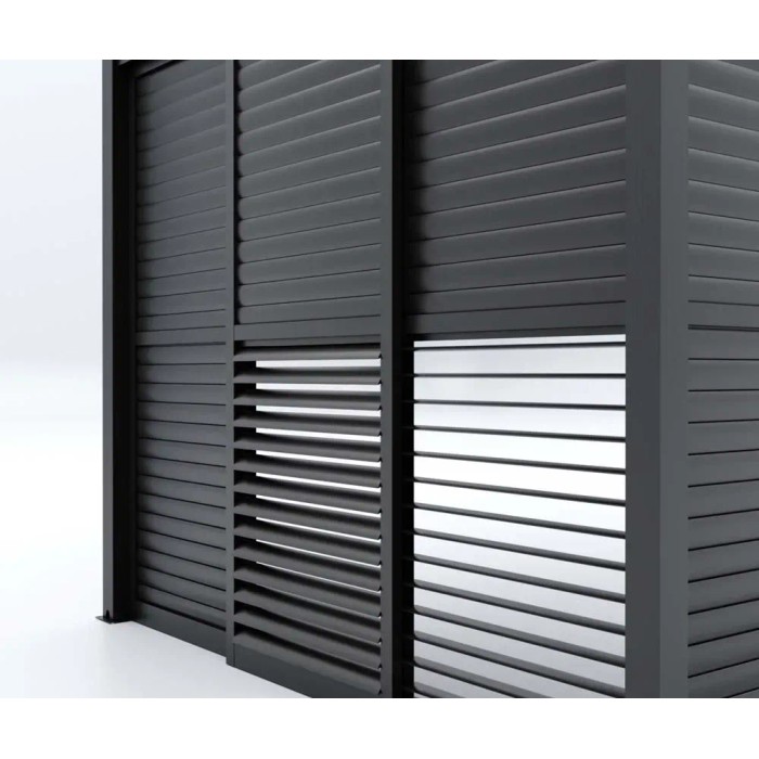 Parete a lamelle grigia per gazebo. Privacy e protezione dal vento per giardino e patio.