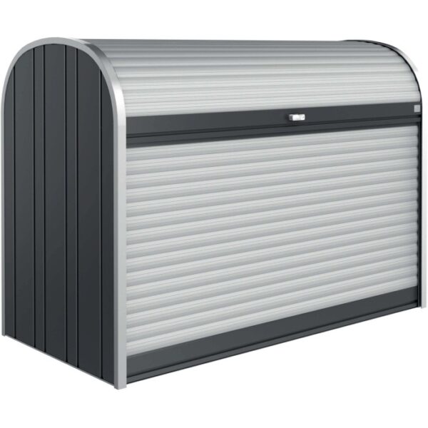 Box da giardino Biohort StoreMax 190, grigio scuro metallizzato, per riporre attrezzi da giardino e altro.