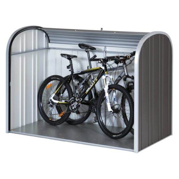 Biohort StoreMax 190, grigio scuro metallizzato, con biciclette. Box universale per giardino, attrezzi e biciclette.