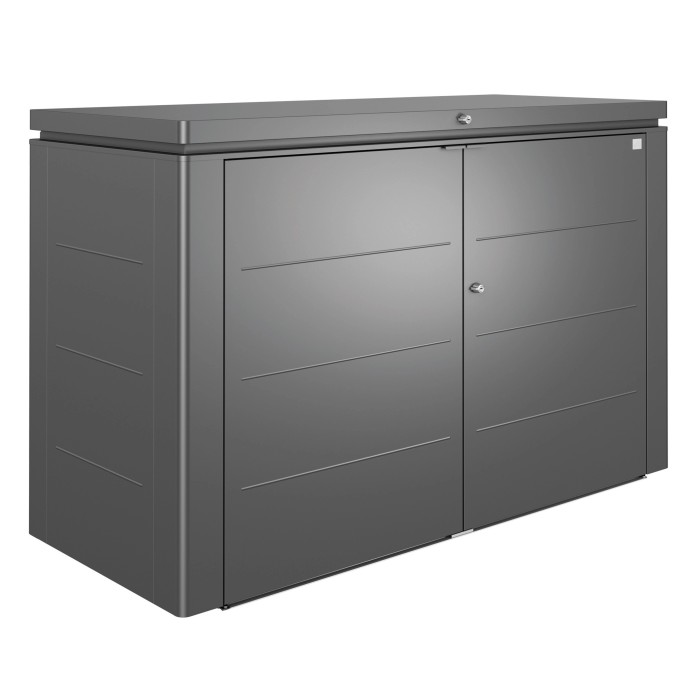 Biohort HighBoard 200 box da giardino in grigio scuro metallizzato, box universale con ante chiudibili.