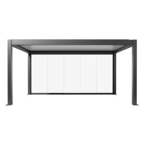 Parete scorrevole in vetro Biohort vetro trasparente 5 m, grigio scuro metallizzato, per tettoie per terrazzi.