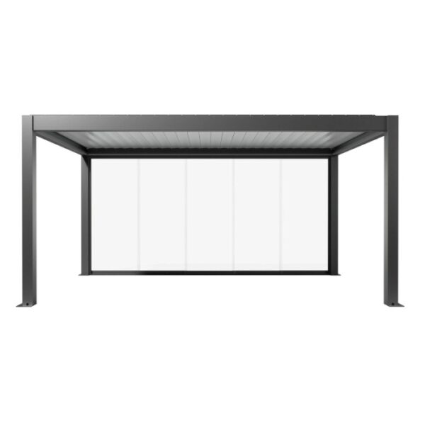 Parete scorrevole in vetro Biohort vetro trasparente 5 m, grigio scuro metallizzato, per tettoie per terrazzi.