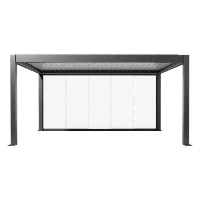 Parete scorrevole in vetro Biohort vetro trasparente 5 m, grigio scuro metallizzato, per tettoie per terrazzi.
