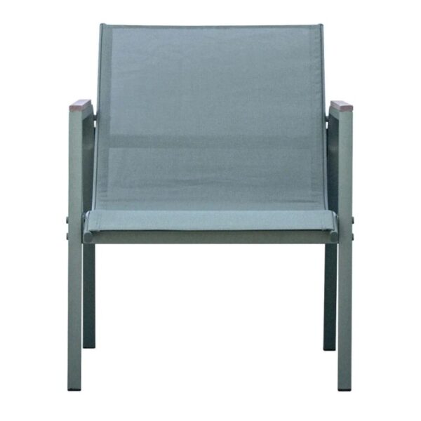 Sedia del set di mobili da giardino t.b.t. con rivestimento in tessuto grigio.