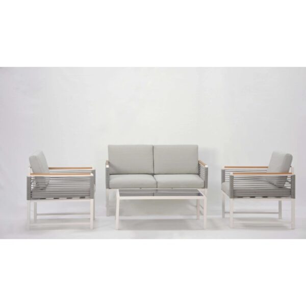 Set di mobili da giardino t.b.t. grigio con divano, due poltrone e tavolo.