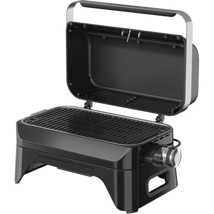 Campingaz Barbecue elettrico Attitude 2 Go Electric, aperto. Grill da tavolo compatto per campeggio e giardino.