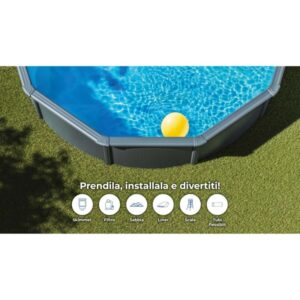 Piscina fuori terra tonda in acciaio antracite Gre Ø 350 H 120 cm