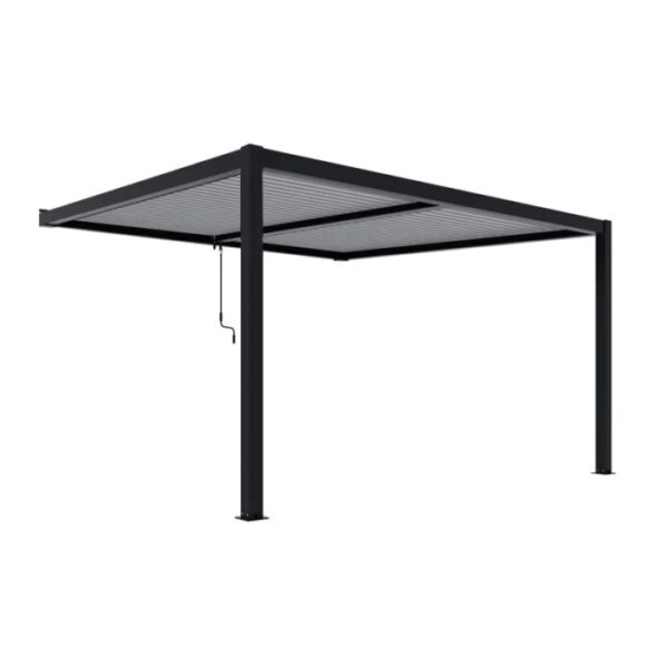 Gazebo t.b.t. nero con tetto a lamelle e manovella.
