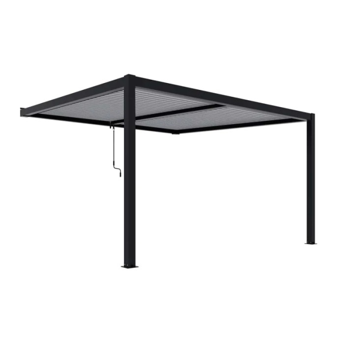 Gazebo t.b.t. nero con tetto a lamelle e manovella.