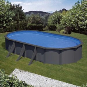 Piscina fuori terra ovale in acciaio antracite Gre 730x375 H 132 cm