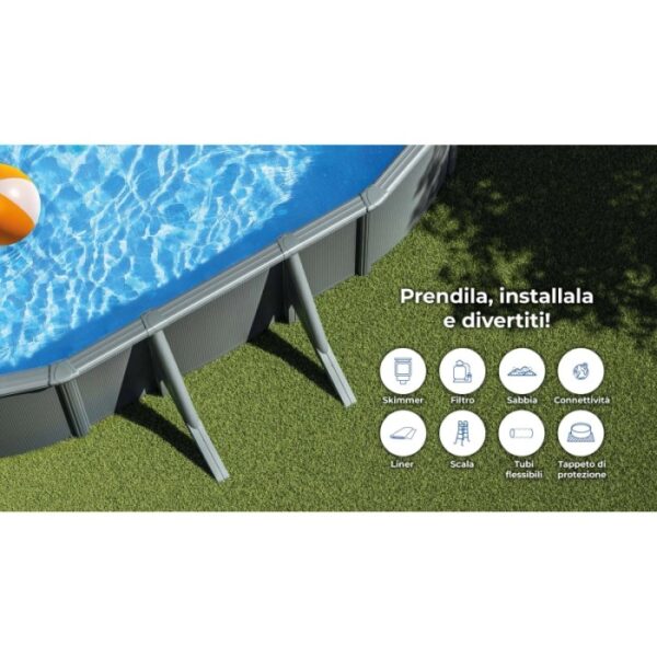 Piscina fuori terra ovale in acciaio antracite Gre 730x375 H 132 cm