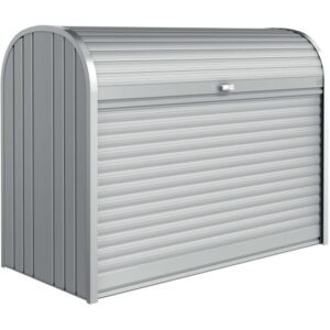 Biohort StoreMax 160 box da giardino in argento metallizzato con serranda e serratura a cilindro.