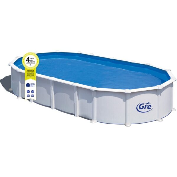 Piscina fuori terra ovale Gre Haiti bianca, 730x375x132 cm, con sistema Omega.