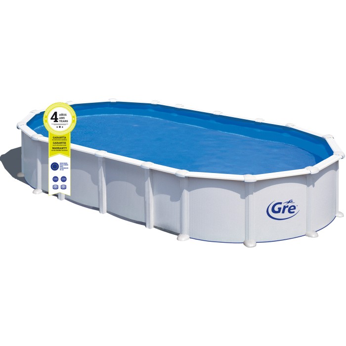 Piscina fuori terra ovale Gre Haiti bianca, 730x375x132 cm, con sistema Omega.