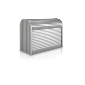 Biohort StoreMax 120 box universale in grigio quarzo metallizzato con serranda e serratura a cilindro.
