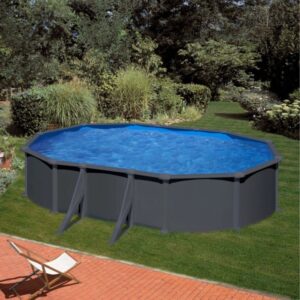 Piscina fuori terra ovale in acciaio antracite Gre 610x375 H 132 cm