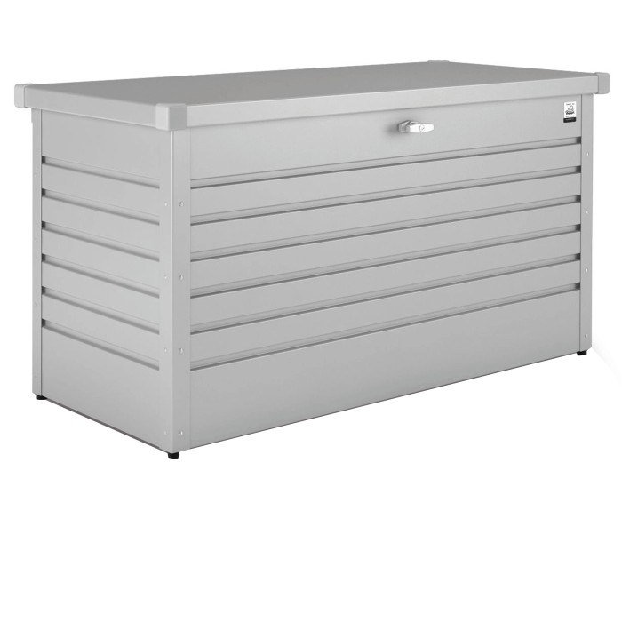 Biohort Box per il tempo libero 130, argento metallizzato, box universale in metallo con serratura a cilindro e molla a gas.