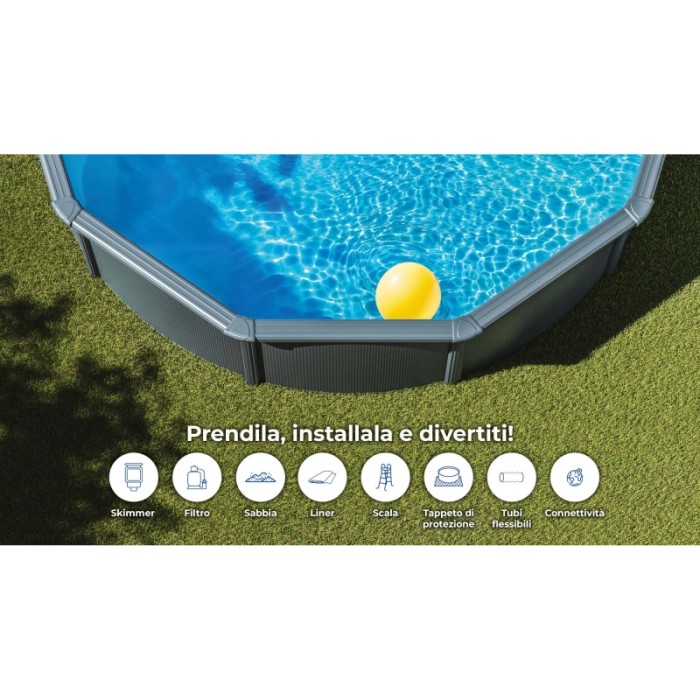 Piscina fuori terra tonda in acciaio antracite Gre Ø 460 H 132 cm