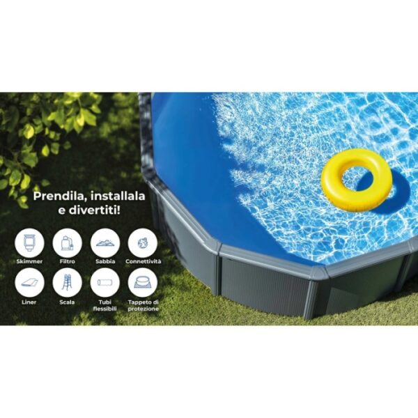 Piscina fuori terra ovale in acciaio antracite Gre 730x375 H 132 cm