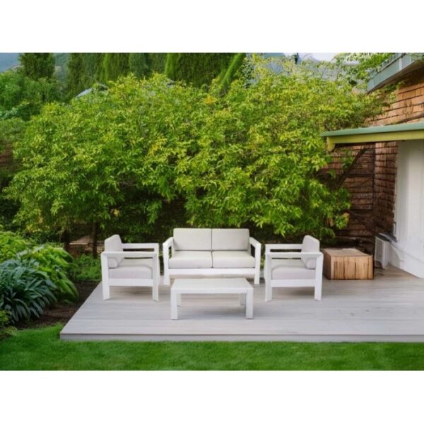 Salotto da giardino El Paso in alluminio con cuscini bianco 4 posti
