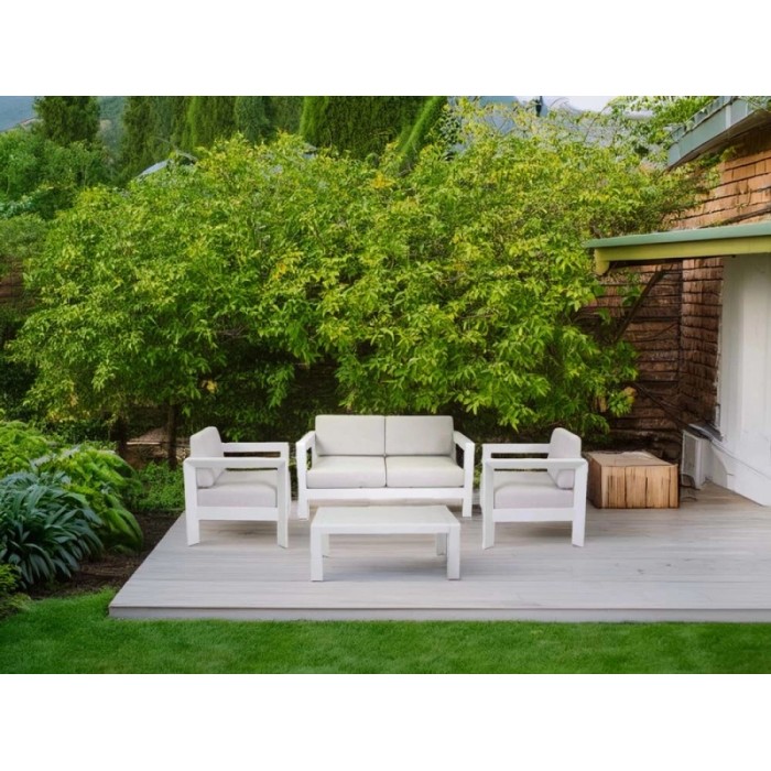 Salotto da giardino El Paso in alluminio con cuscini bianco 4 posti