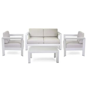 Salotto da giardino El Paso in alluminio con cuscini bianco 4 posti
