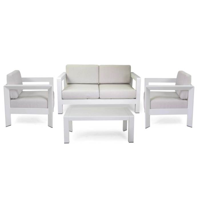 Salotto da giardino El Paso in alluminio con cuscini bianco 4 posti
