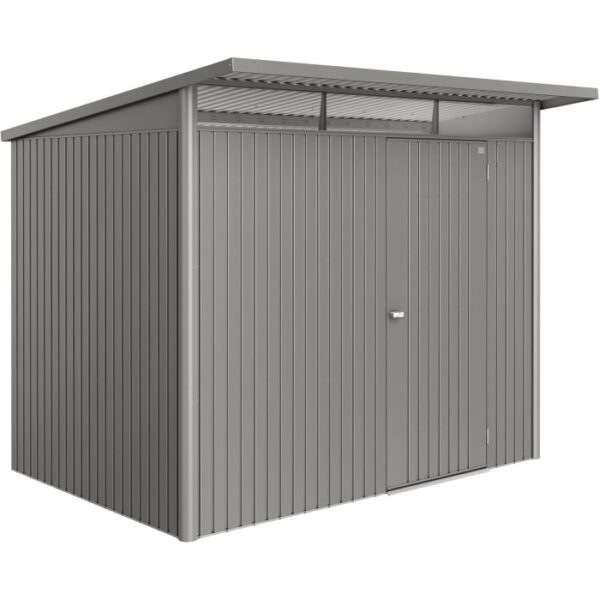 Casetta da giardino in metallo Biohort AvantGarde ECO, dim. A5, grigio quarzo metallizzato con porta standard.