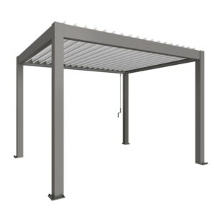 Pergola Biohort 3,5x3m in quarzo bianco: copertura moderna per terrazzi con lamelle regolabili.