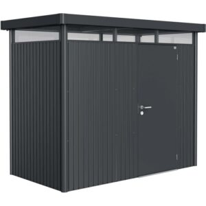 Casetta da giardino Biohort HighLine, grigio scuro metallizzato, 3,5 m² con porta singola. Ricovero attrezzi in metallo.