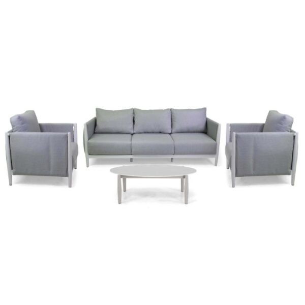 Salotto da giardino Colton con cuscini grigio in alluminio bianco 5 posti
