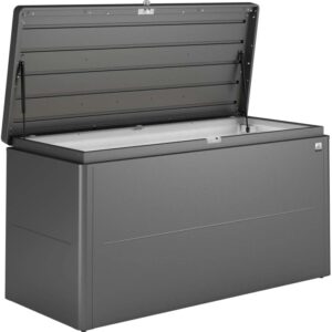 Biohort Loungebox Gr. 160 aperta, grigio scuro, ideale per riporre articoli da giardino.