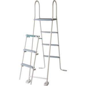 Scala di sicurezza bianca per piscina Gre Atlantis con pareti in acciaio, altezza 134 cm.