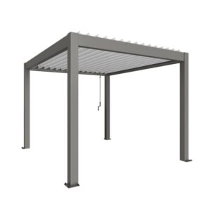 Pergola Biohort 3x3,5m in quarzo bianco: copertura moderna per patio con lamelle regolabili.