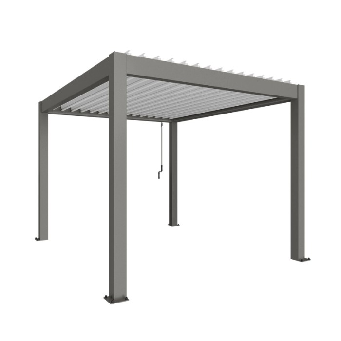 Pergola Biohort 3x3,5m in quarzo bianco: copertura moderna per patio con lamelle regolabili.