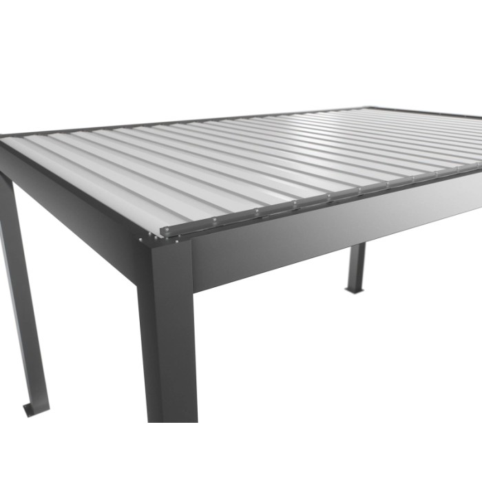 Dettaglio della pergola Biohort 3x3,5 m in quarzo bianco, copertura per terrazzi a lamelle.