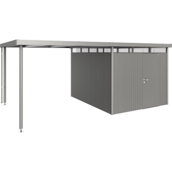 Tetto laterale Biohort taglia L, grigio quarzo metallizzato, per casetta HighLine H5, con pluviale.