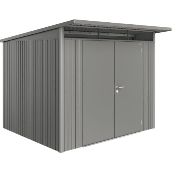Casetta da giardino in metallo Biohort AvantGarde A6 grigio quarzo-metallizzato con doppia porta.