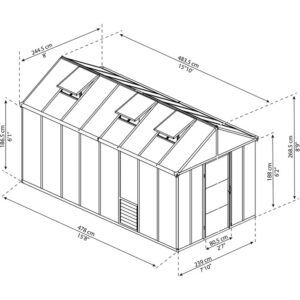 Disegno tecnico: serra Palram Canopia Glory 4.8x2.5m, dimensioni e dettagli.