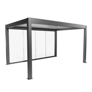 Parete scorrevole in vetro Biohort vetro trasparente, 4,5 m, grigio quarzo metallizzato, per coperture per patio.