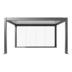 Parete scorrevole in vetro Biohort vetro trasparente 4,5 m grigio quarzo-metallizzato per coperture per terrazzi.