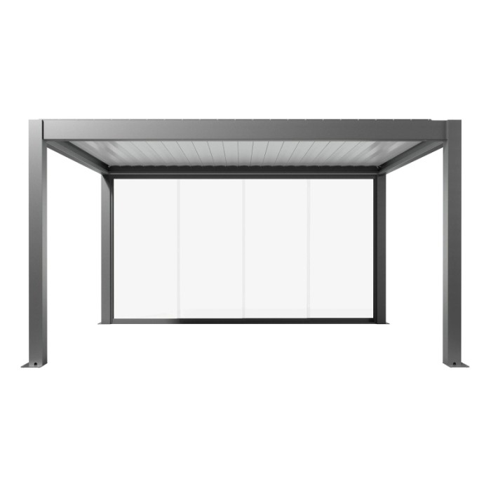 Parete scorrevole in vetro Biohort vetro trasparente 4,5 m grigio quarzo-metallizzato per coperture per terrazzi.