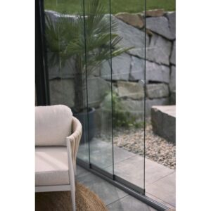 Parete scorrevole in vetro Biohort vetro trasparente 3,5 m, grigio scuro metallizzato, per tettoie per terrazzi.