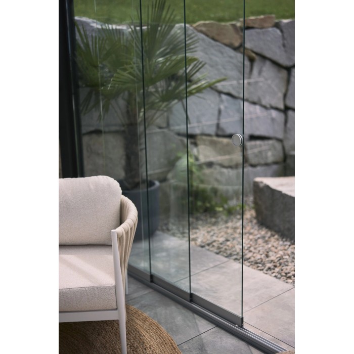 Parete scorrevole in vetro Biohort vetro trasparente 3,5 m, grigio scuro metallizzato, per tettoie per terrazzi.