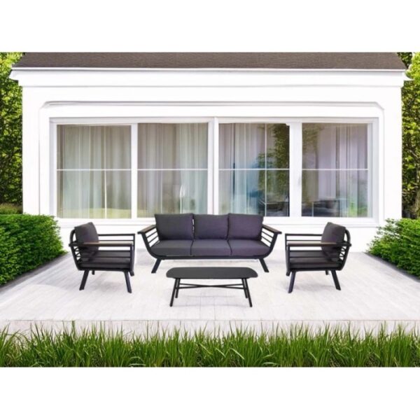 Salotto da giardino New Riverside in alluminio antracite con braccioli 5 posti