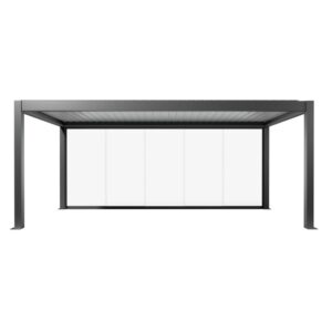Parete scorrevole in vetro Biohort vetro trasparente 6 m, grigio scuro metallizzato, per copertura terrazza.