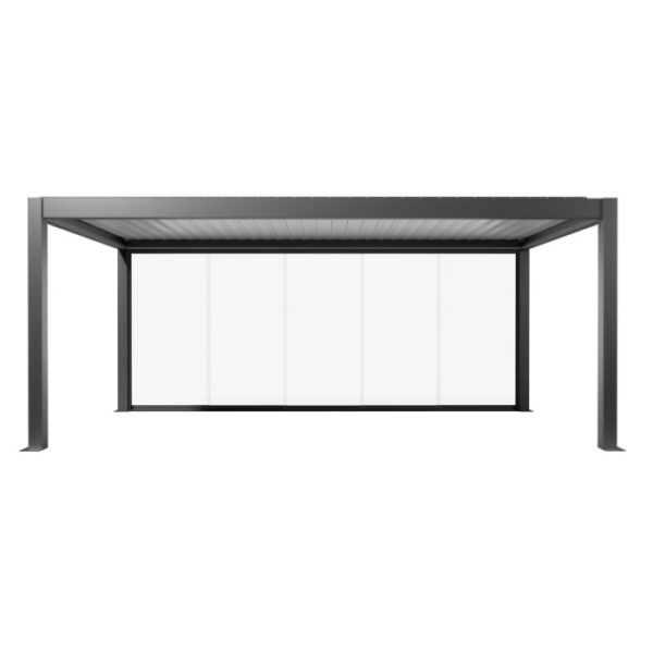 Parete scorrevole in vetro Biohort vetro trasparente 6 m, grigio scuro metallizzato, per copertura terrazza.