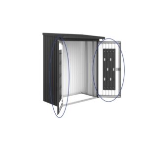 Pacchetto porta Biohort per WoodStock 150, grigio scuro metallizzato, con sistema di ordine interno.