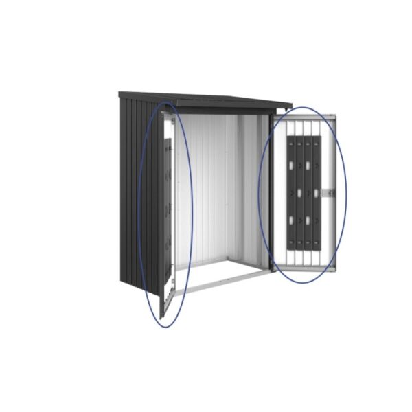 Pacchetto porta Biohort per WoodStock 150, grigio scuro metallizzato, con sistema di ordine interno.