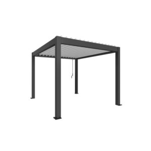 Pergola Biohort 3x3,5m in grigio scuro-bianco: copertura moderna per patio con tetto a lamelle.